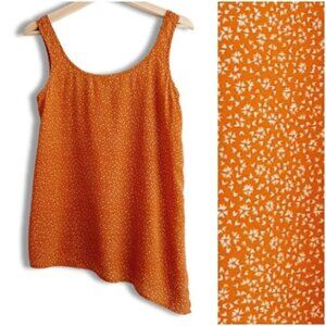 CLUB MONACO 100% Silk Asymmetrical Hem Tank Top Ditsy Floral Sz S